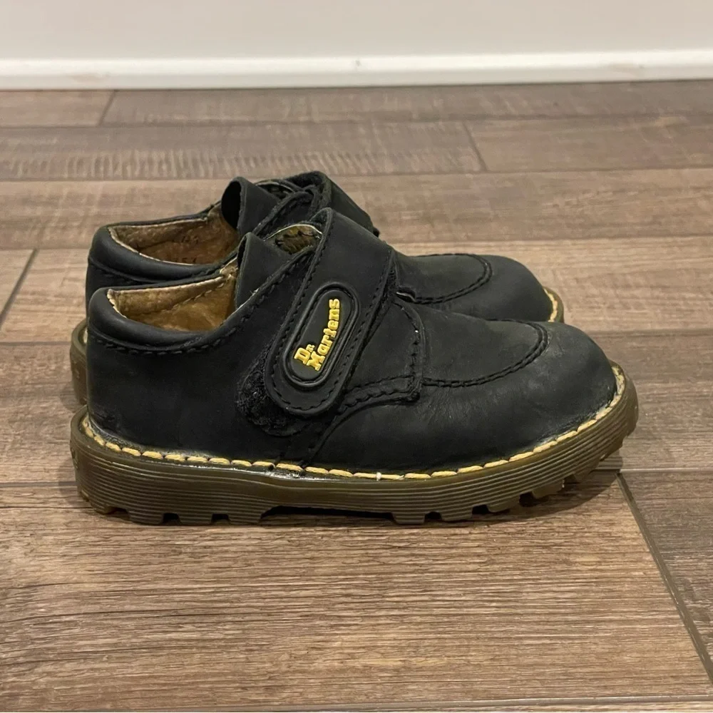 Dr. Martens Toddler Black Leather Suede Hook & Loop shoes SZ UK 8 US 9 England